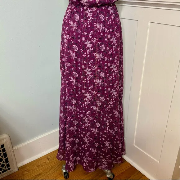 White House Black Market Hi Low Maxi Dress Purple Floral Ruffle Sleeveless 4