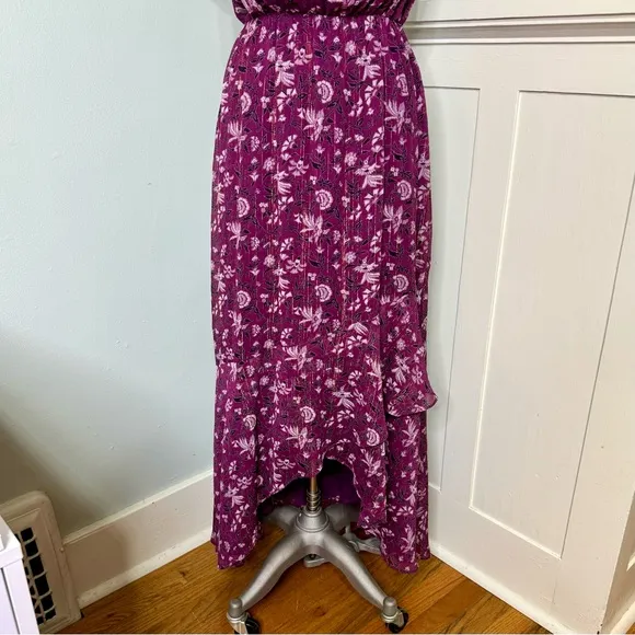 White House Black Market Hi Low Maxi Dress Purple Floral Ruffle Sleeveless 4