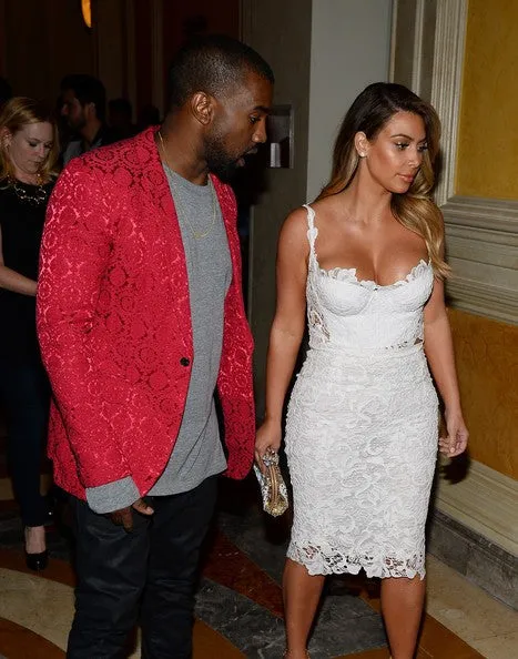 White Kim Kardashian (Kim K) Knee Length Dress Lace Prom Celebrity Evening Formal Dress 33rd Birthday