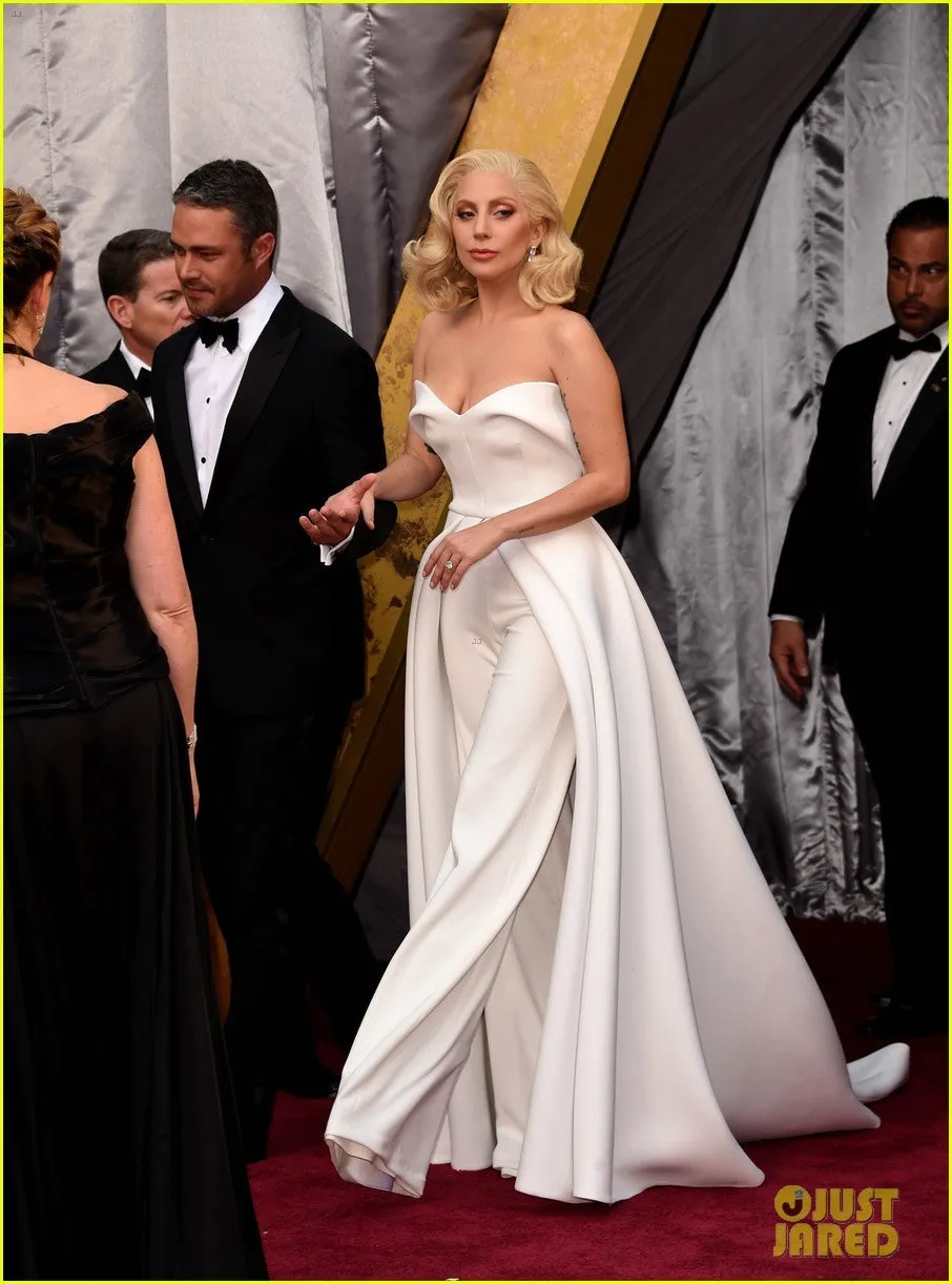 White Lady Gaga Strapless Satin Jumpsuits prom Red Carpet Formal Gown Dress Oscars