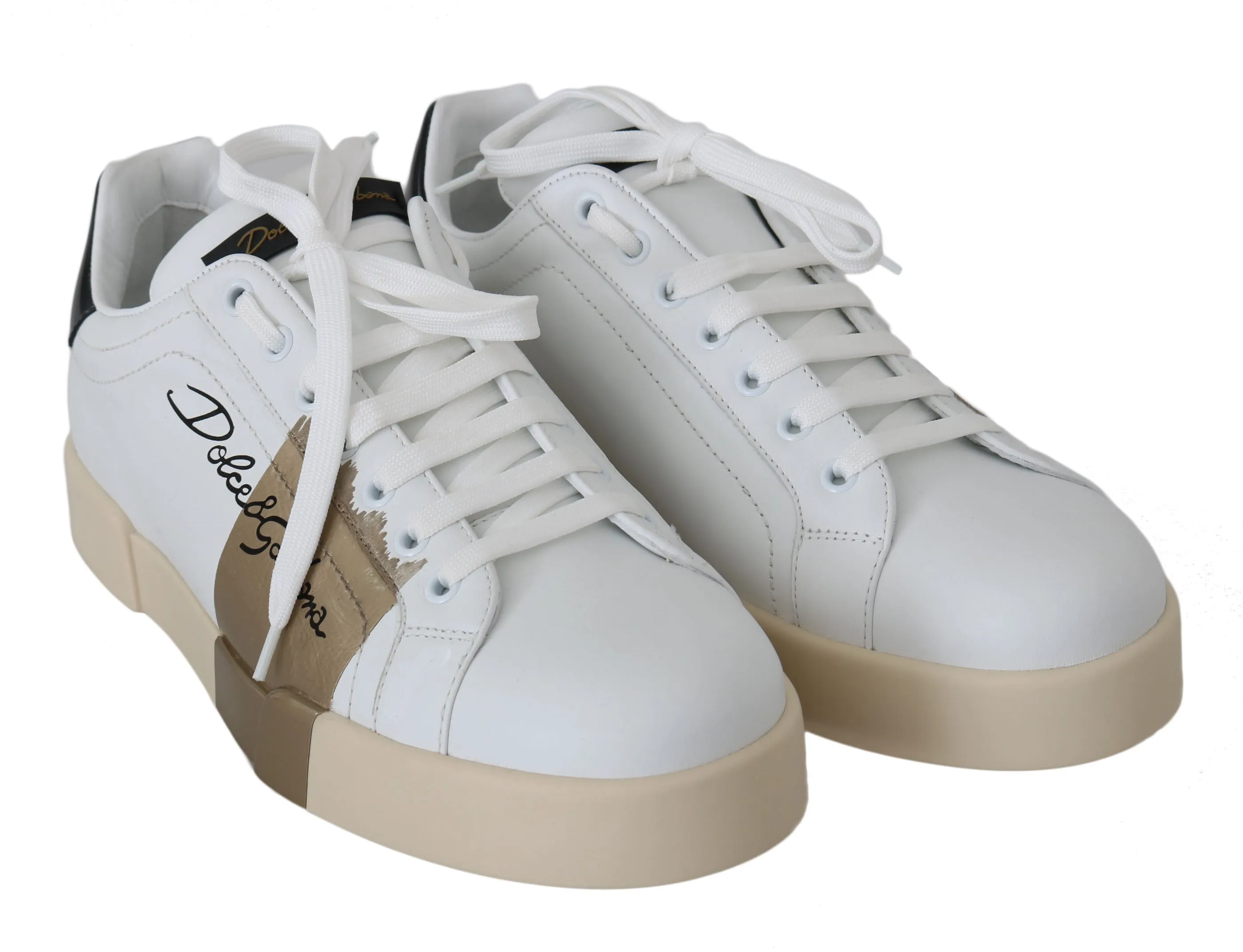 White Leather Gold Casual Sneakers