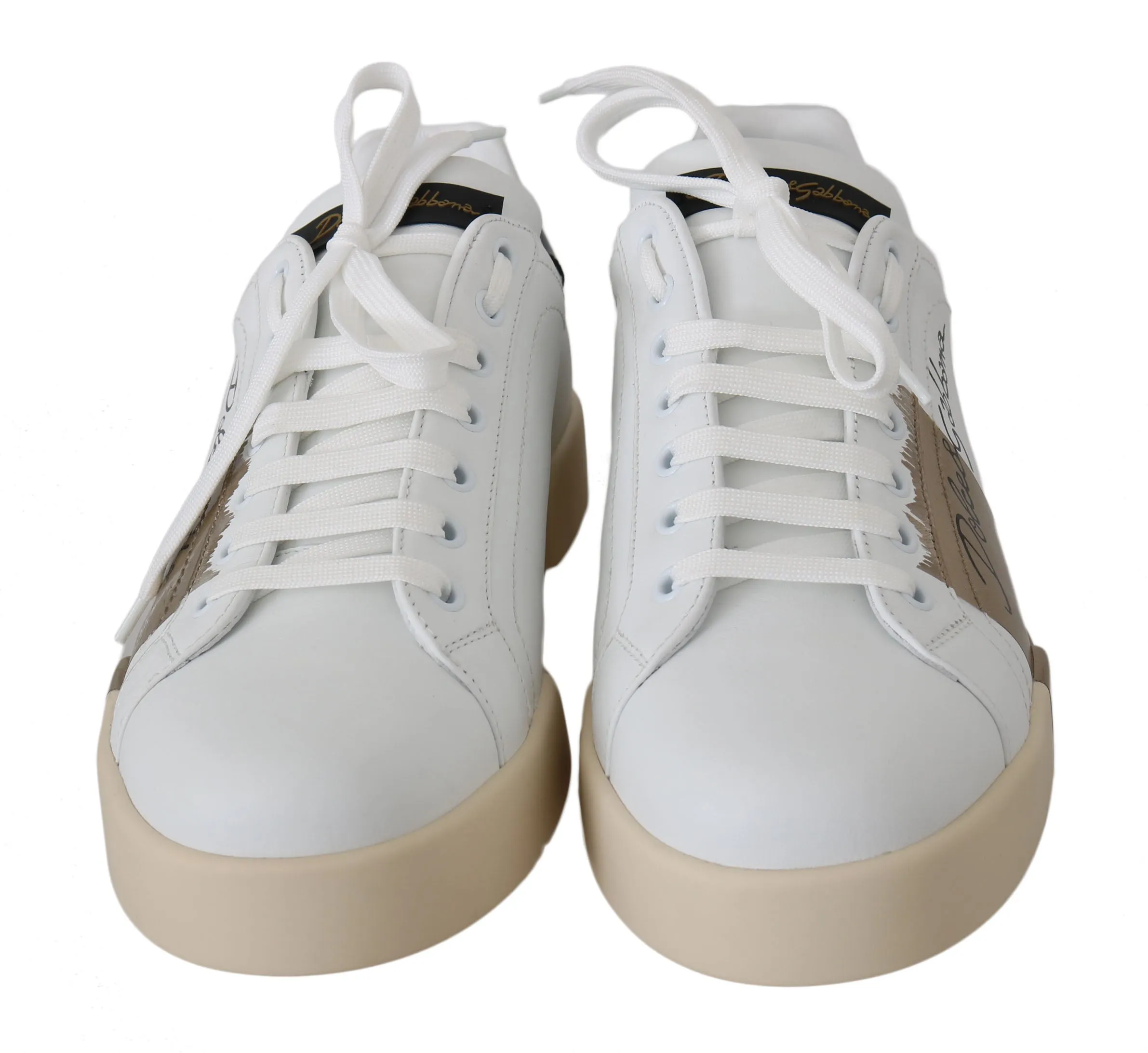 White Leather Gold Casual Sneakers