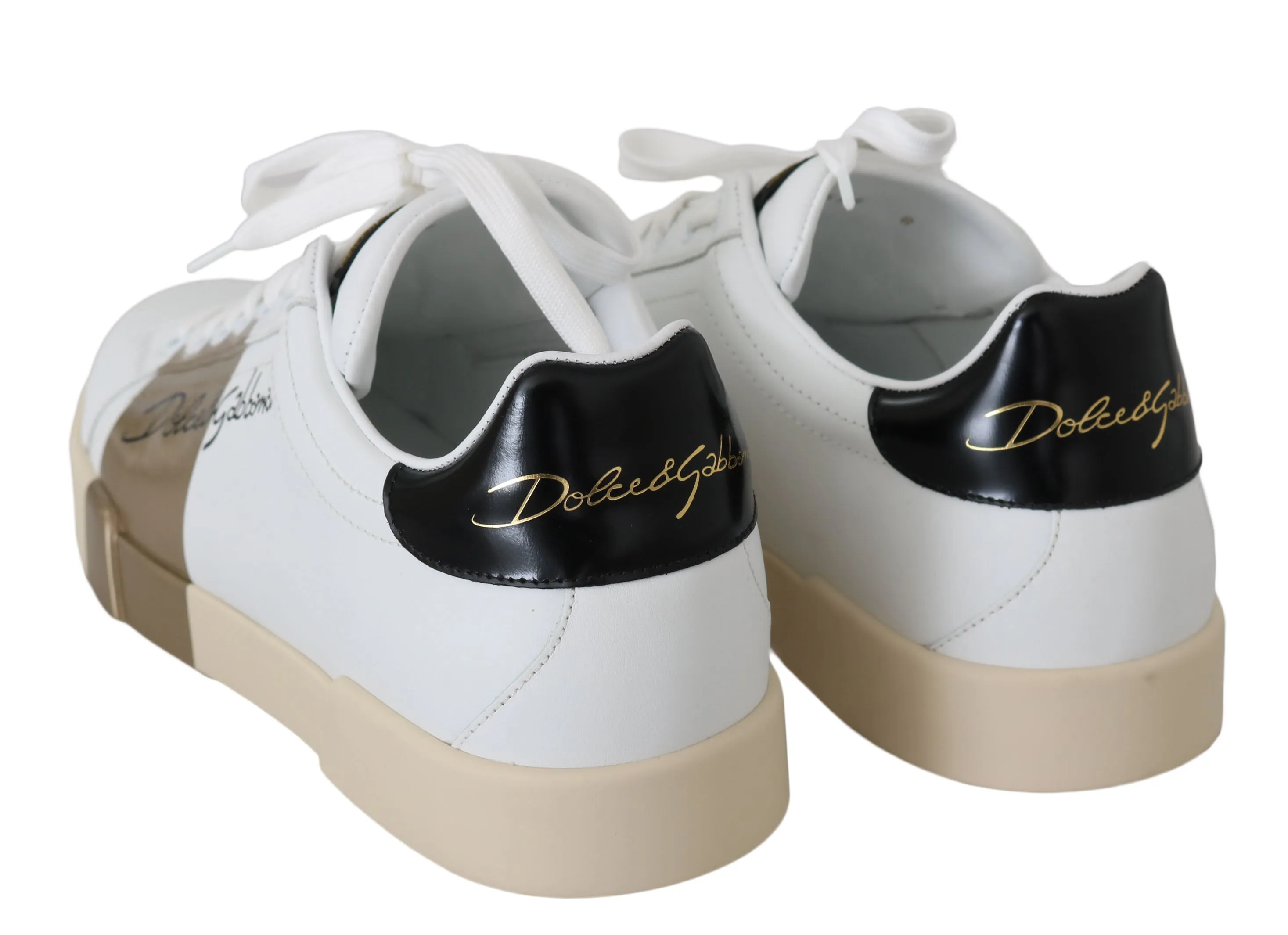 White Leather Gold Casual Sneakers