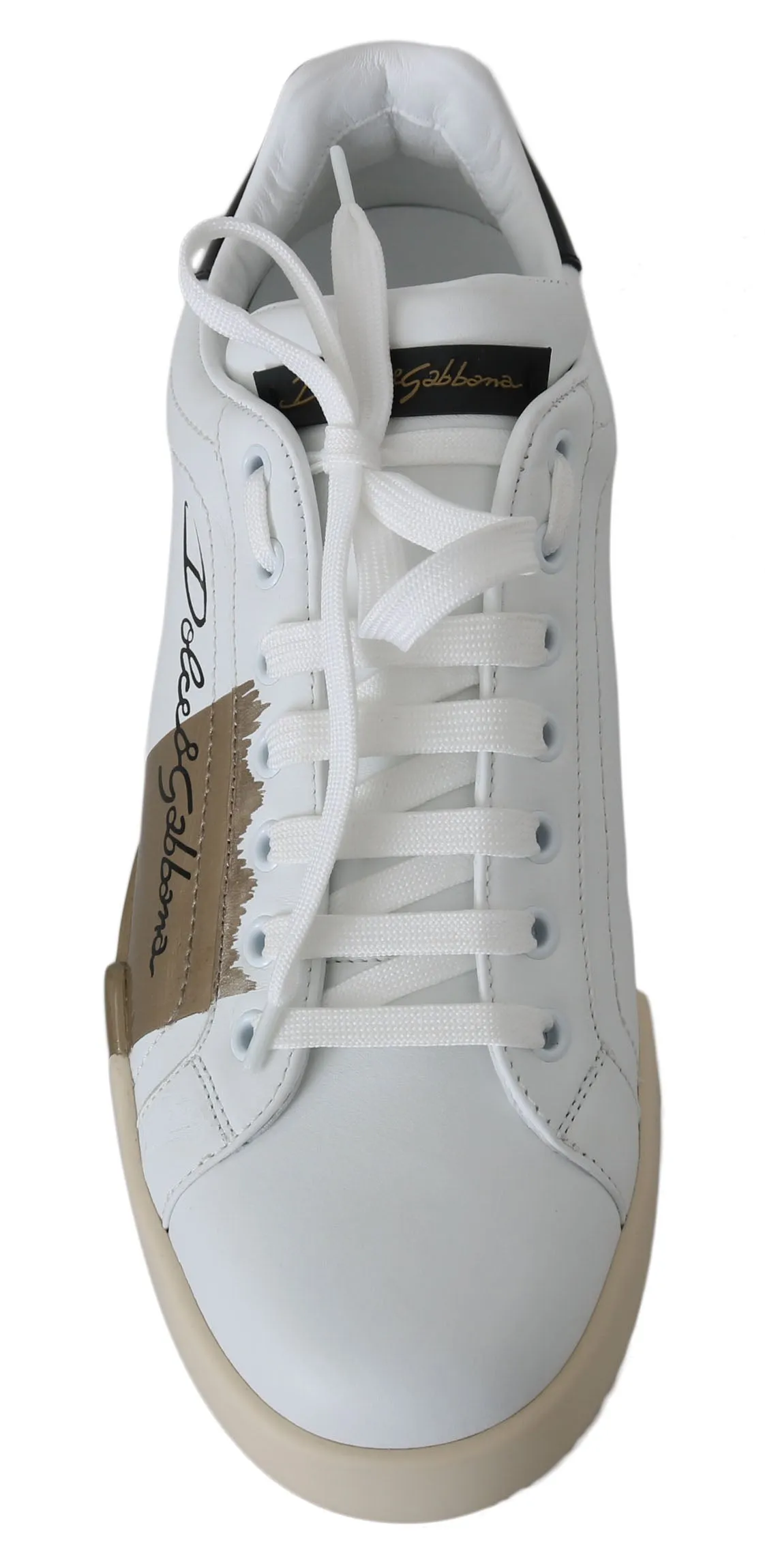 White Leather Gold Casual Sneakers