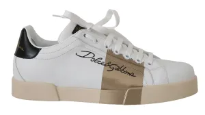 White Leather Gold Casual Sneakers