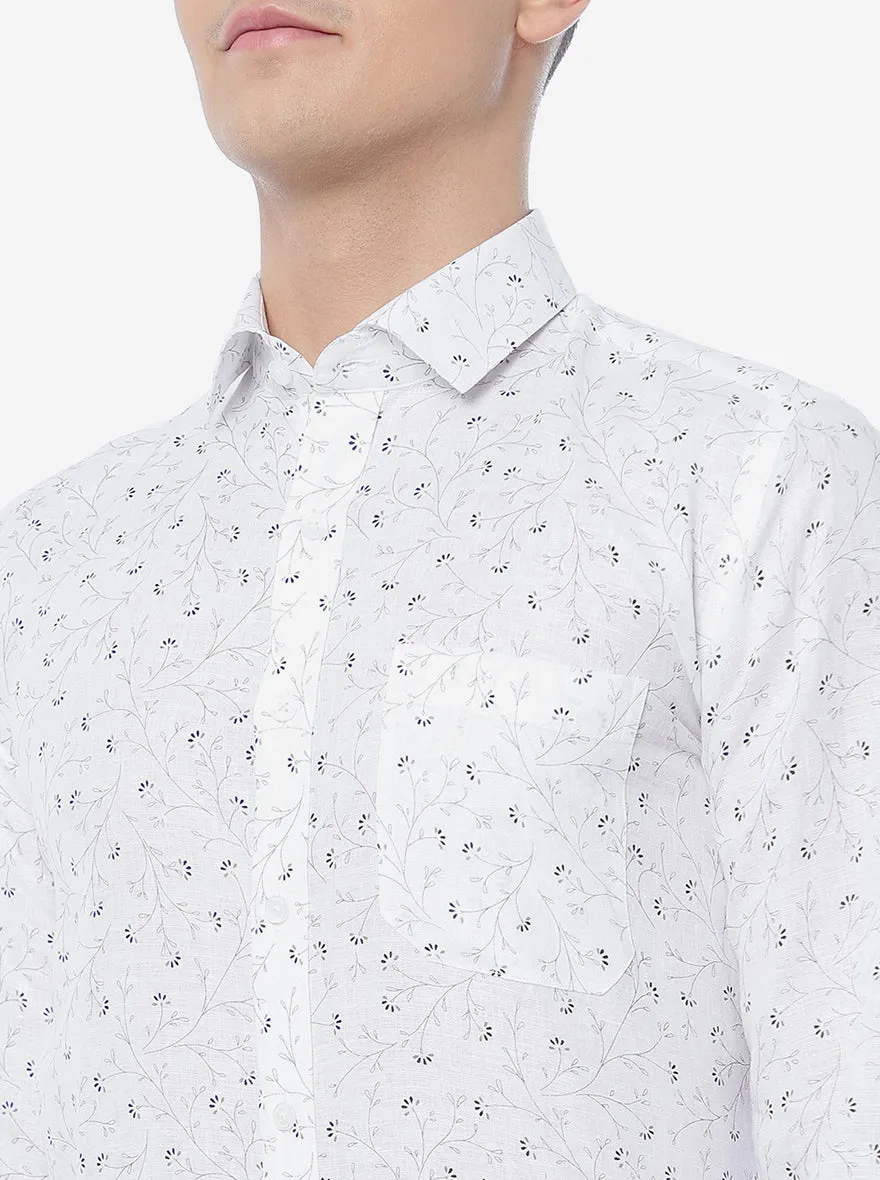 White Printed Regular Fit Formal Shirt | JadeBlue