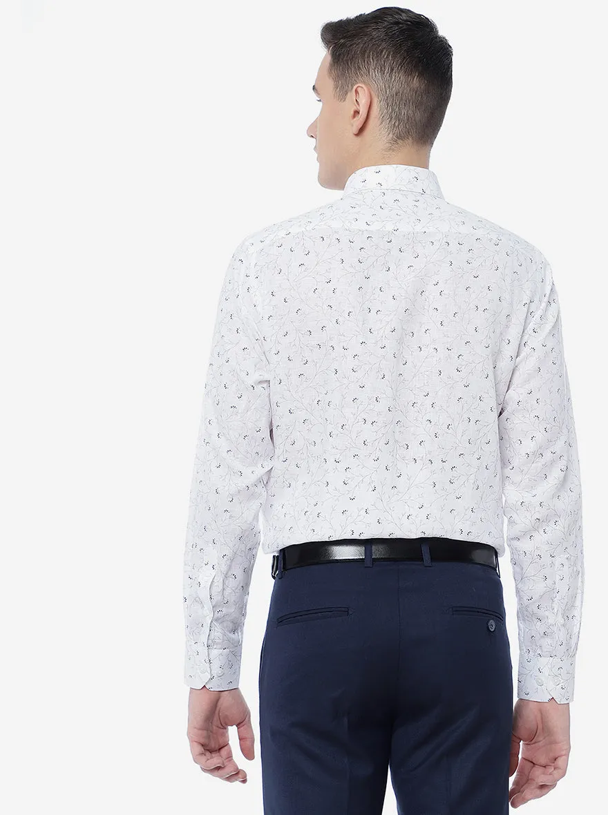White Printed Regular Fit Formal Shirt | JadeBlue