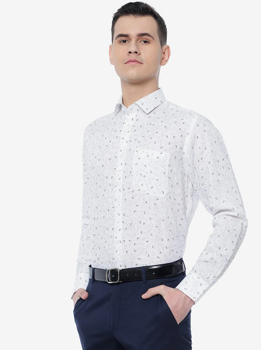 White Printed Regular Fit Formal Shirt | JadeBlue
