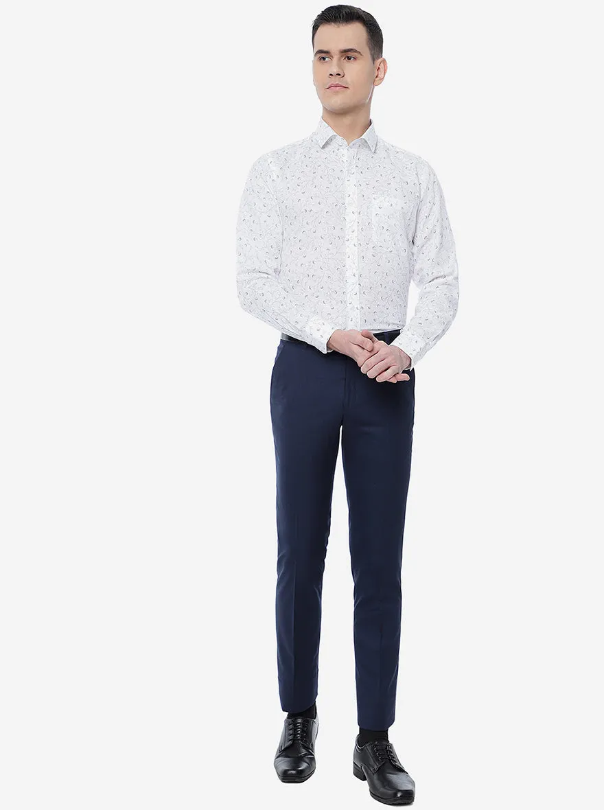 White Printed Regular Fit Formal Shirt | JadeBlue