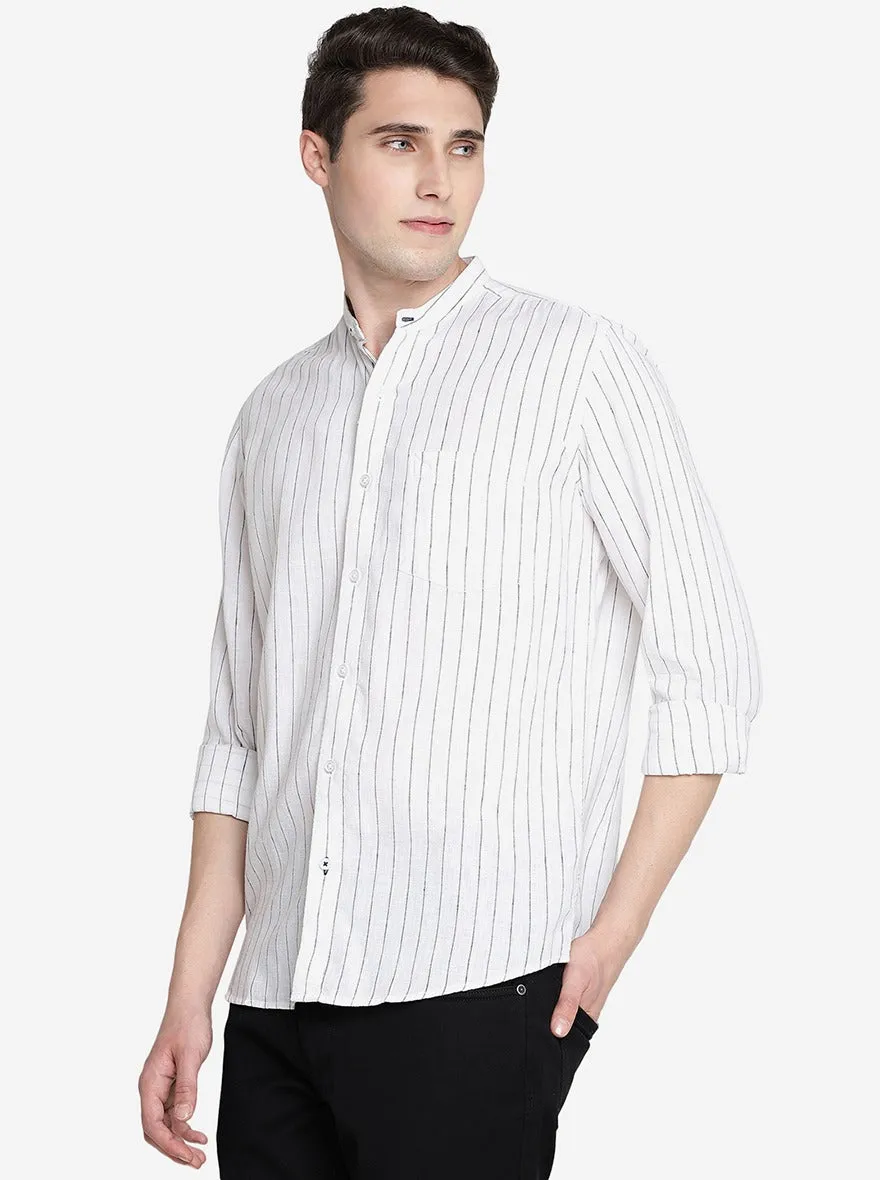 White Striped Slim Fit Semi Casual Shirt | JadeBlue
