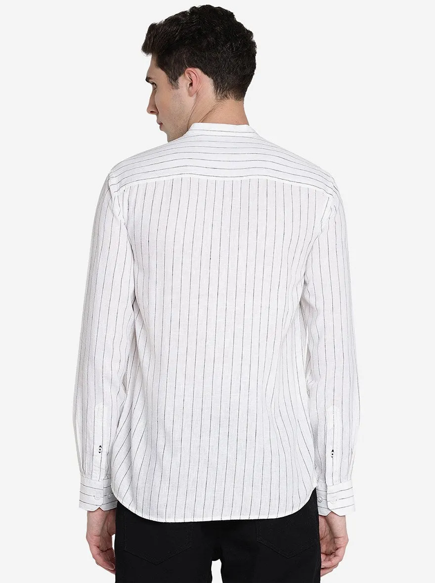 White Striped Slim Fit Semi Casual Shirt | JadeBlue