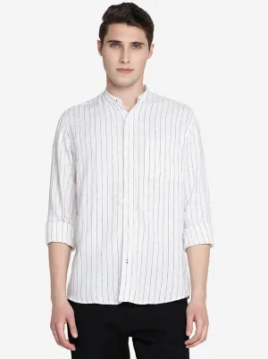 White Striped Slim Fit Semi Casual Shirt | JadeBlue