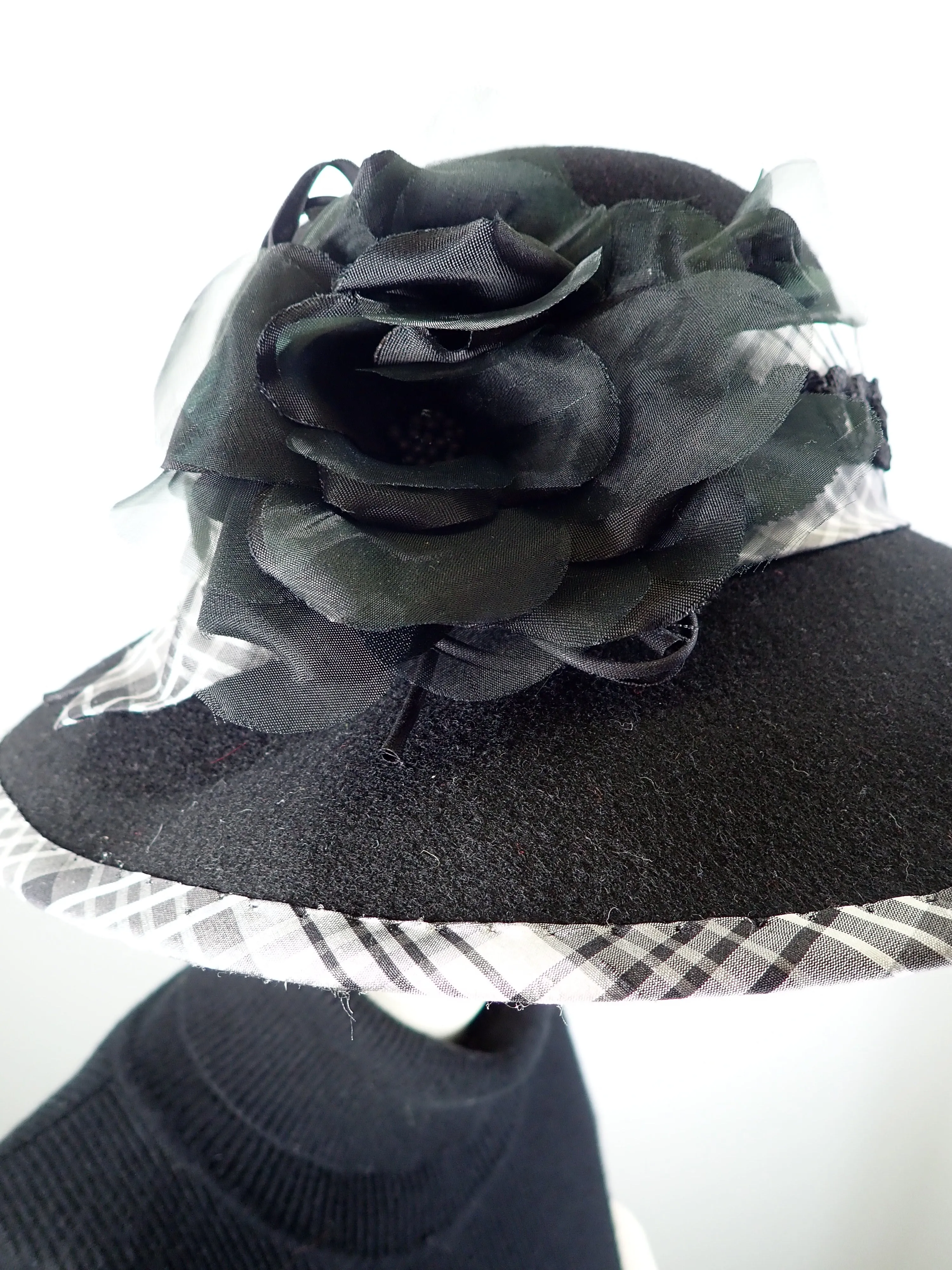 Womens Black Wool felt hat. Womens wide brim Hat Ladies Warm Winter Hat. Womens statement hat. Formal black hat