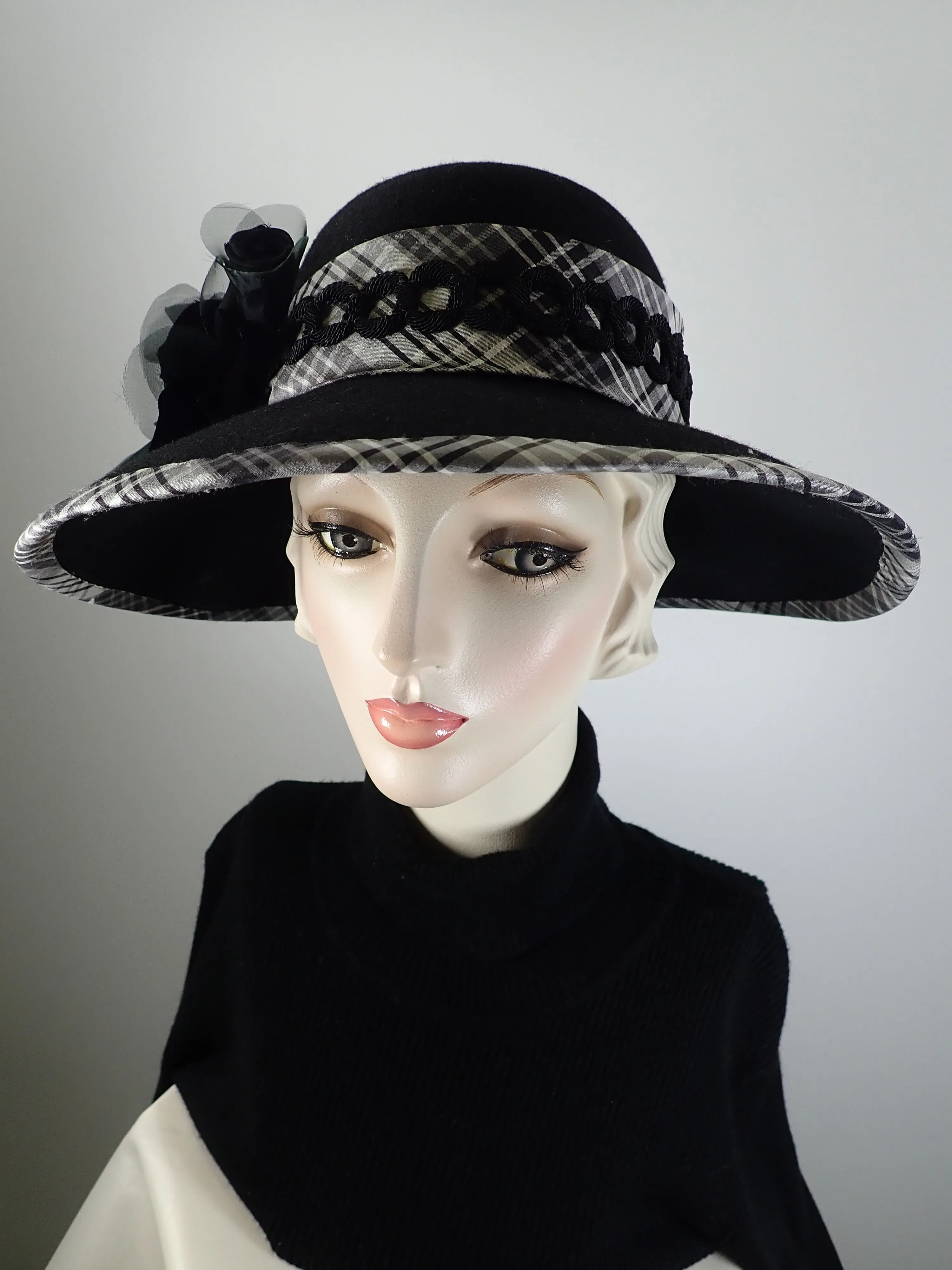 Womens Black Wool felt hat. Womens wide brim Hat Ladies Warm Winter Hat. Womens statement hat. Formal black hat