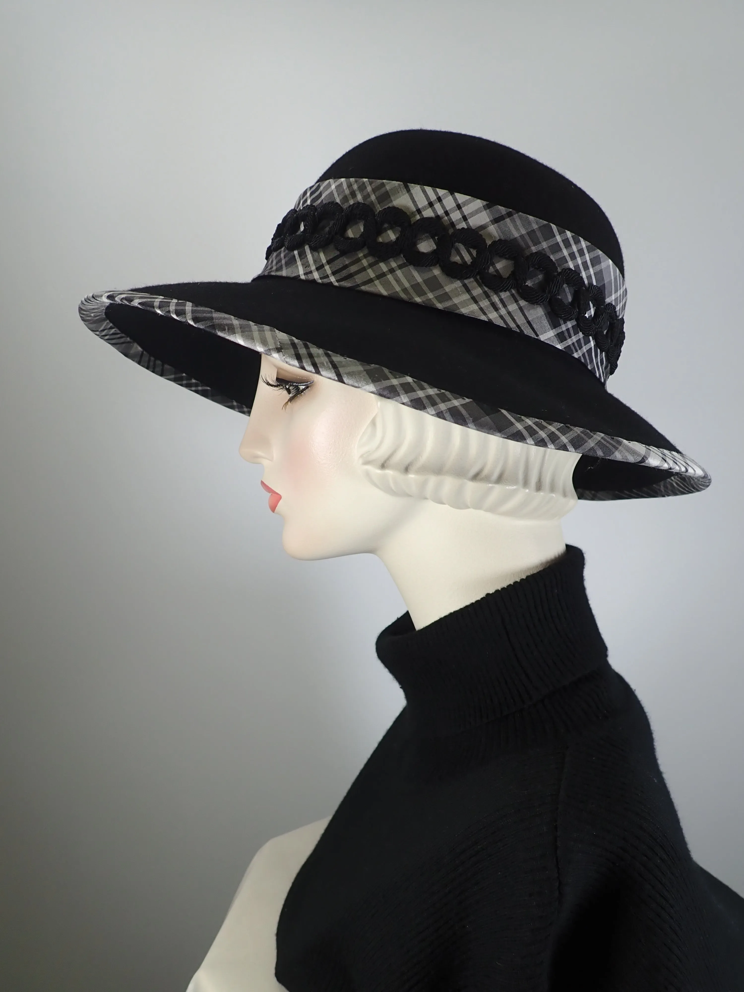 Womens Black Wool felt hat. Womens wide brim Hat Ladies Warm Winter Hat. Womens statement hat. Formal black hat
