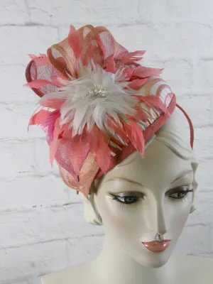 Women's Coral, Cream and Pink Fascinator Hat for Kentucky Derby