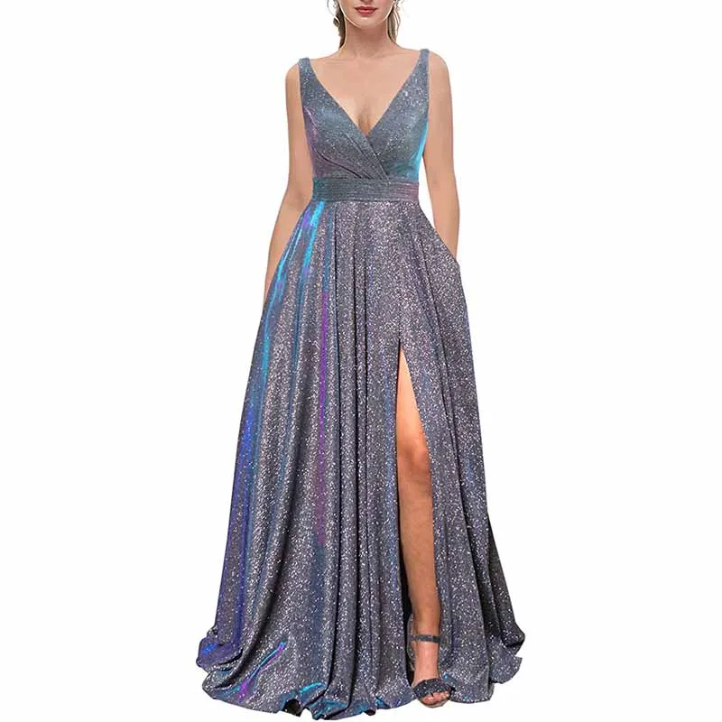 Women's Prom Dresses Formal Evening Dress Glitter Party Dress with Pockets