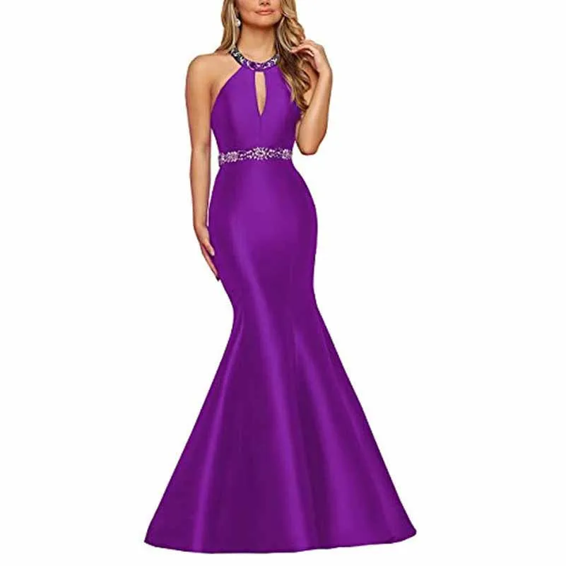 Women's Satin Prom Dresses Sleeveless Formal Gowns Bridesmaid Dress