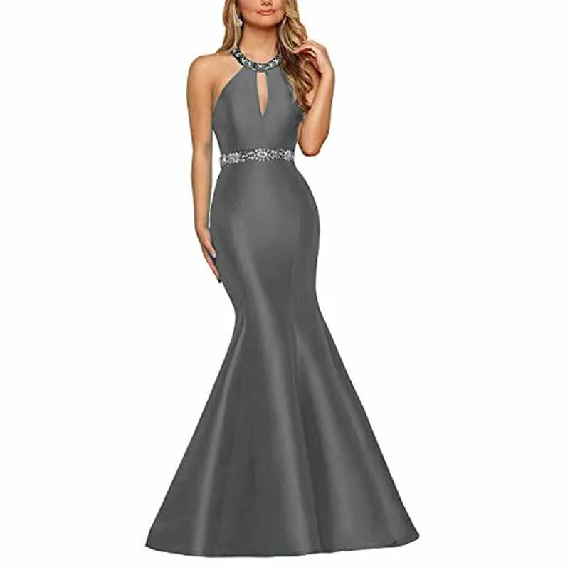 Women's Satin Prom Dresses Sleeveless Formal Gowns Bridesmaid Dress