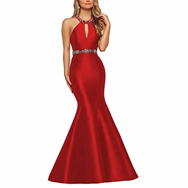 Women's Satin Prom Dresses Sleeveless Formal Gowns Bridesmaid Dress