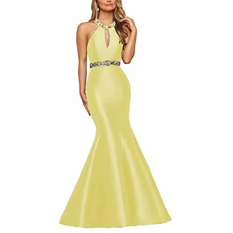 Women's Satin Prom Dresses Sleeveless Formal Gowns Bridesmaid Dress