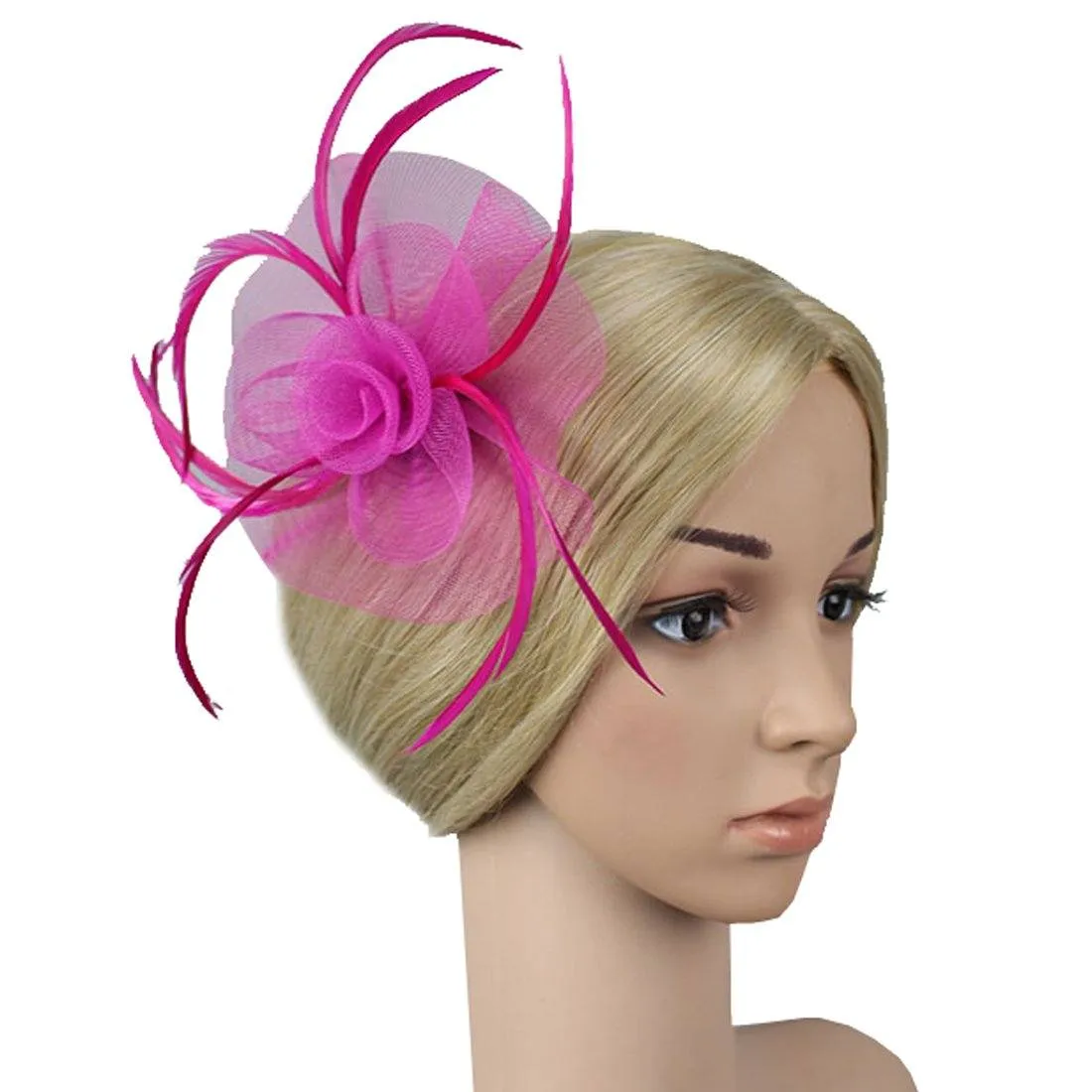 Womens Sinamay Fascinator Hat Feather Mesh Derby Hat with Clip
