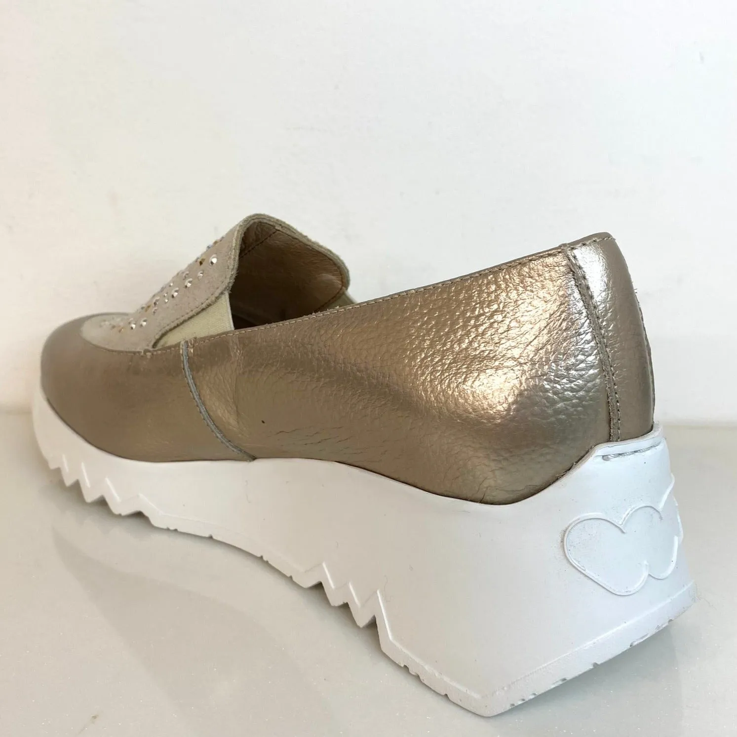 Wonders Gold Leather Sparkly Slip On Shoes