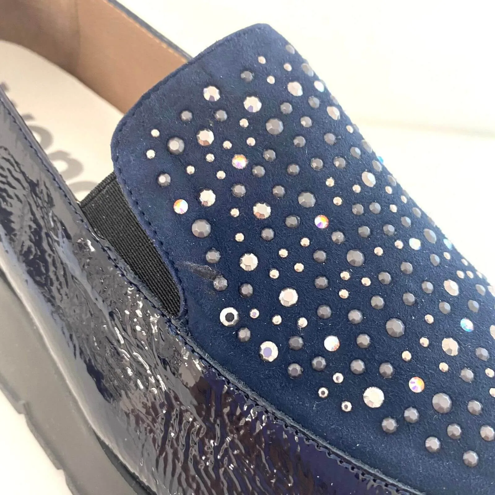 Wonders Navy Patent Leather Sparkly Slip On Shoes
