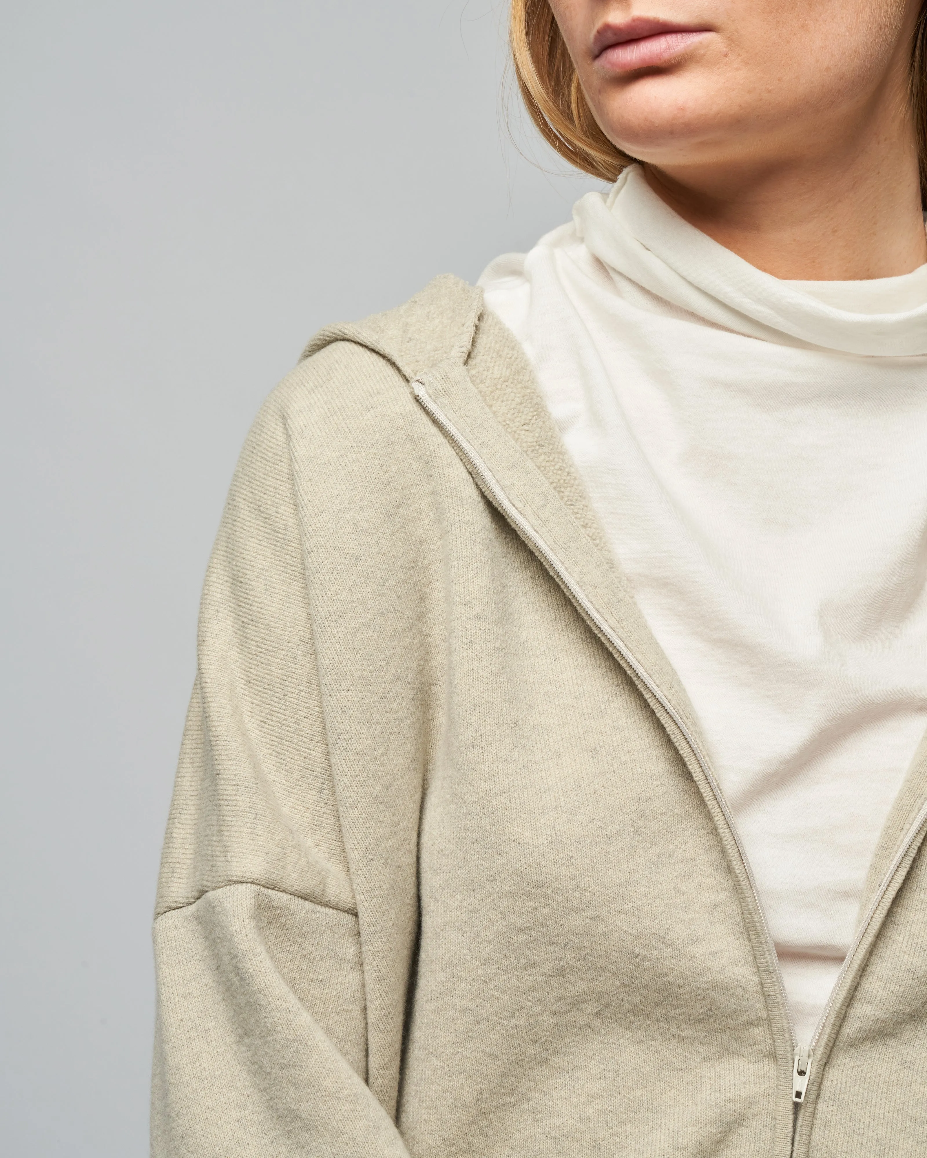 wool pile zip parka - light gray