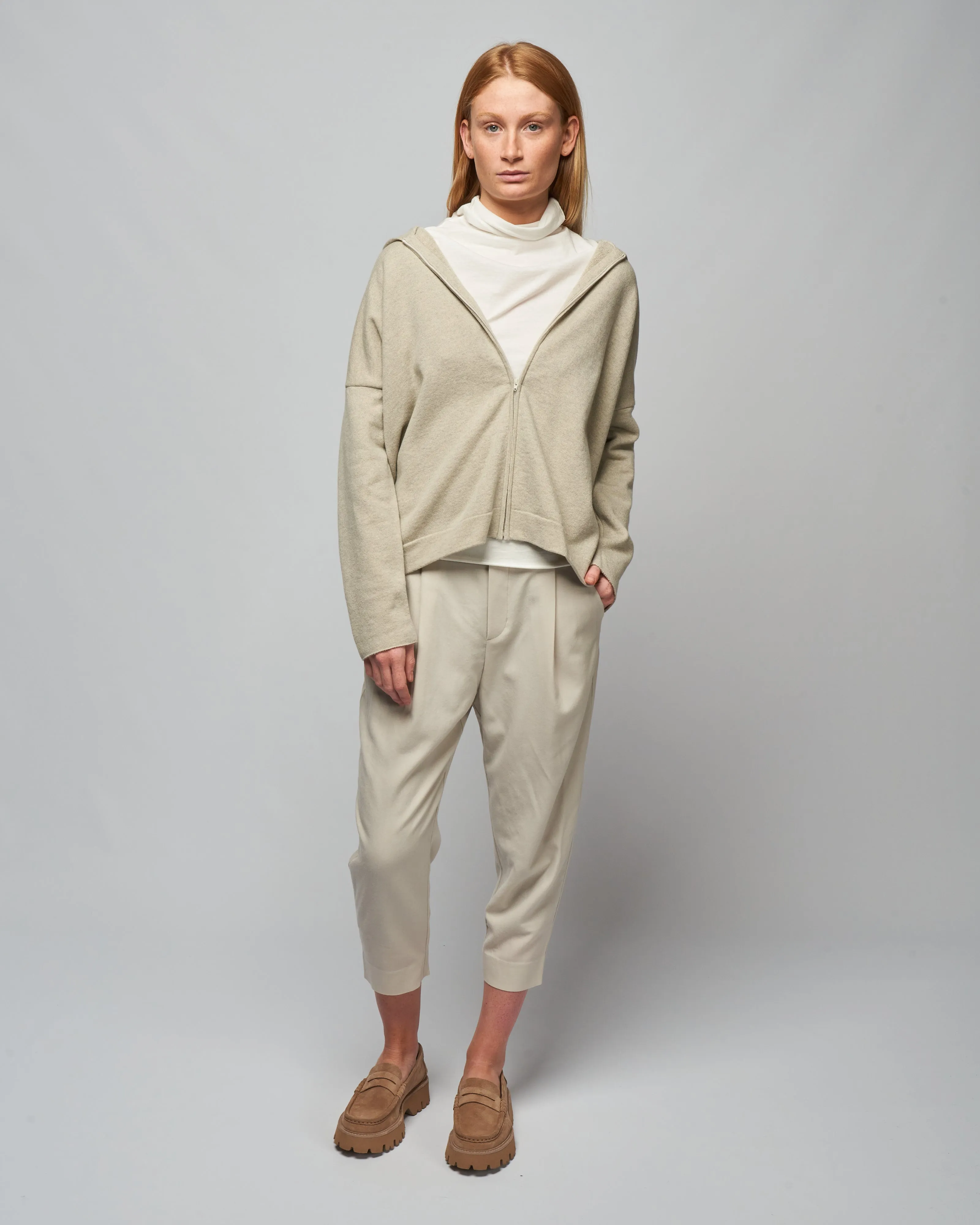 wool pile zip parka - light gray
