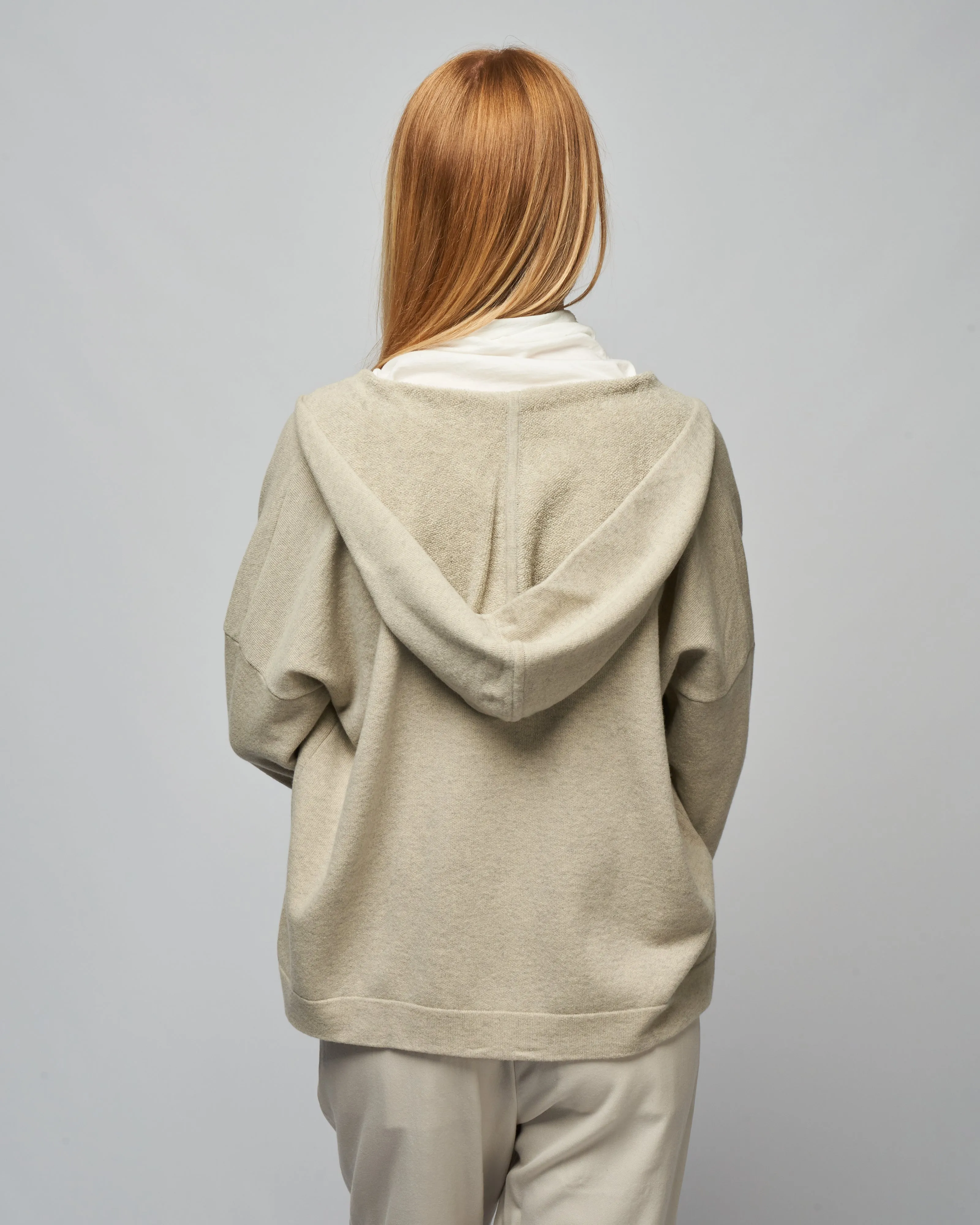 wool pile zip parka - light gray