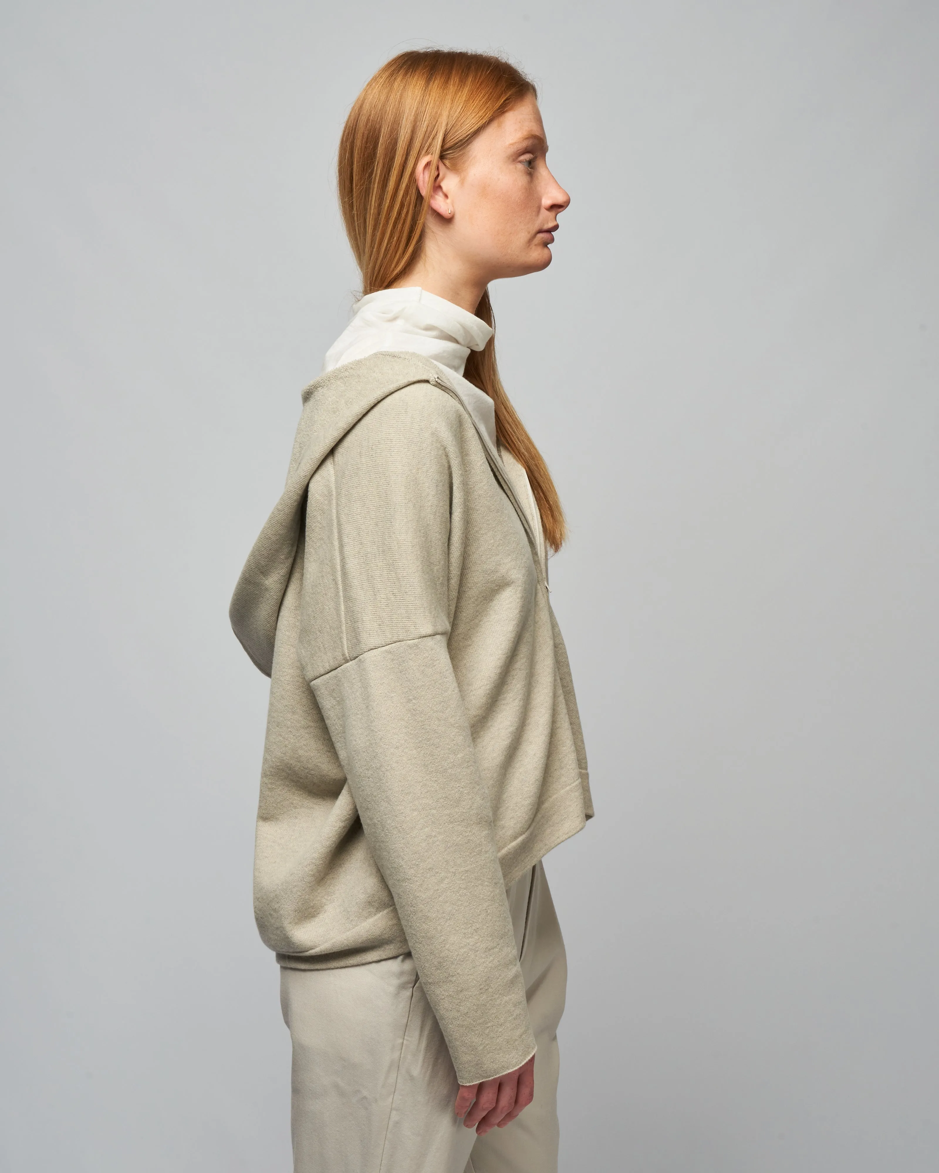 wool pile zip parka - light gray