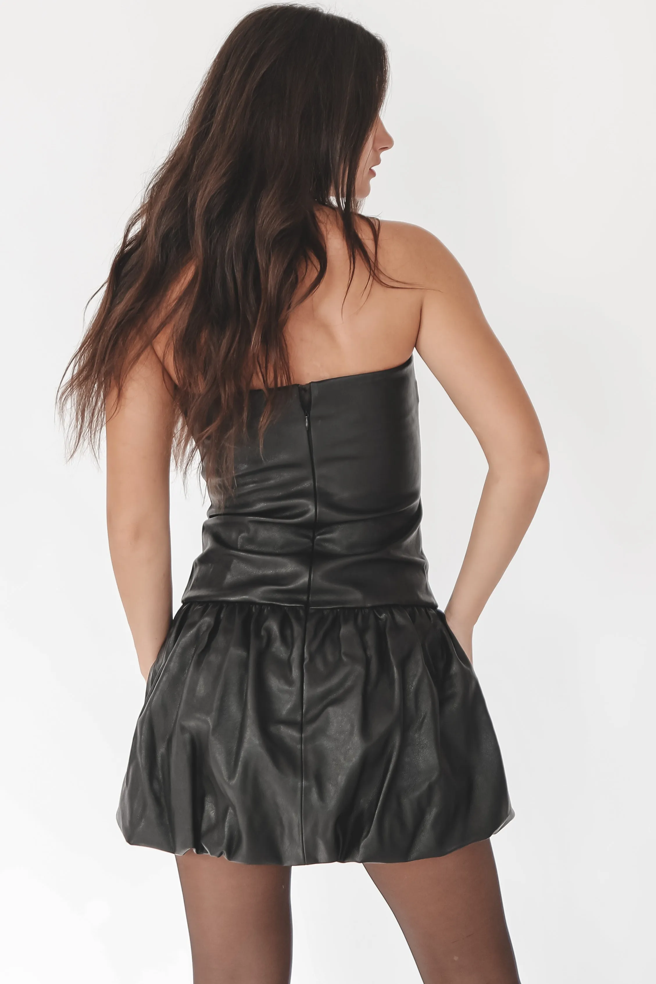 Would You Look At Her Faux Leather Balloon Dress