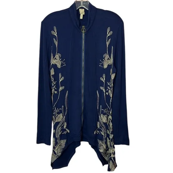 XCVI Navy Embroidred Zip Up Boho Jacket. Size S