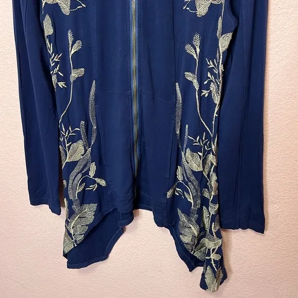 XCVI Navy Embroidred Zip Up Boho Jacket. Size S