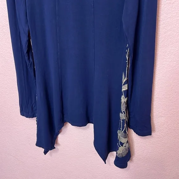 XCVI Navy Embroidred Zip Up Boho Jacket. Size S