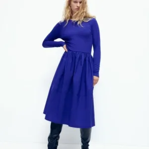 Zara Women Combination Royal Blue Maxi Dress Long Sleeve. Small