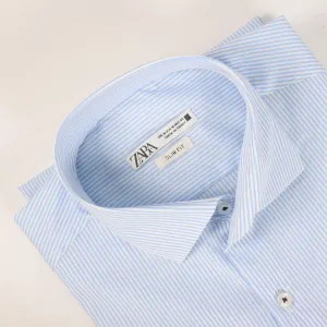 ZR Sky Blue & White Pin Stripes Shirt